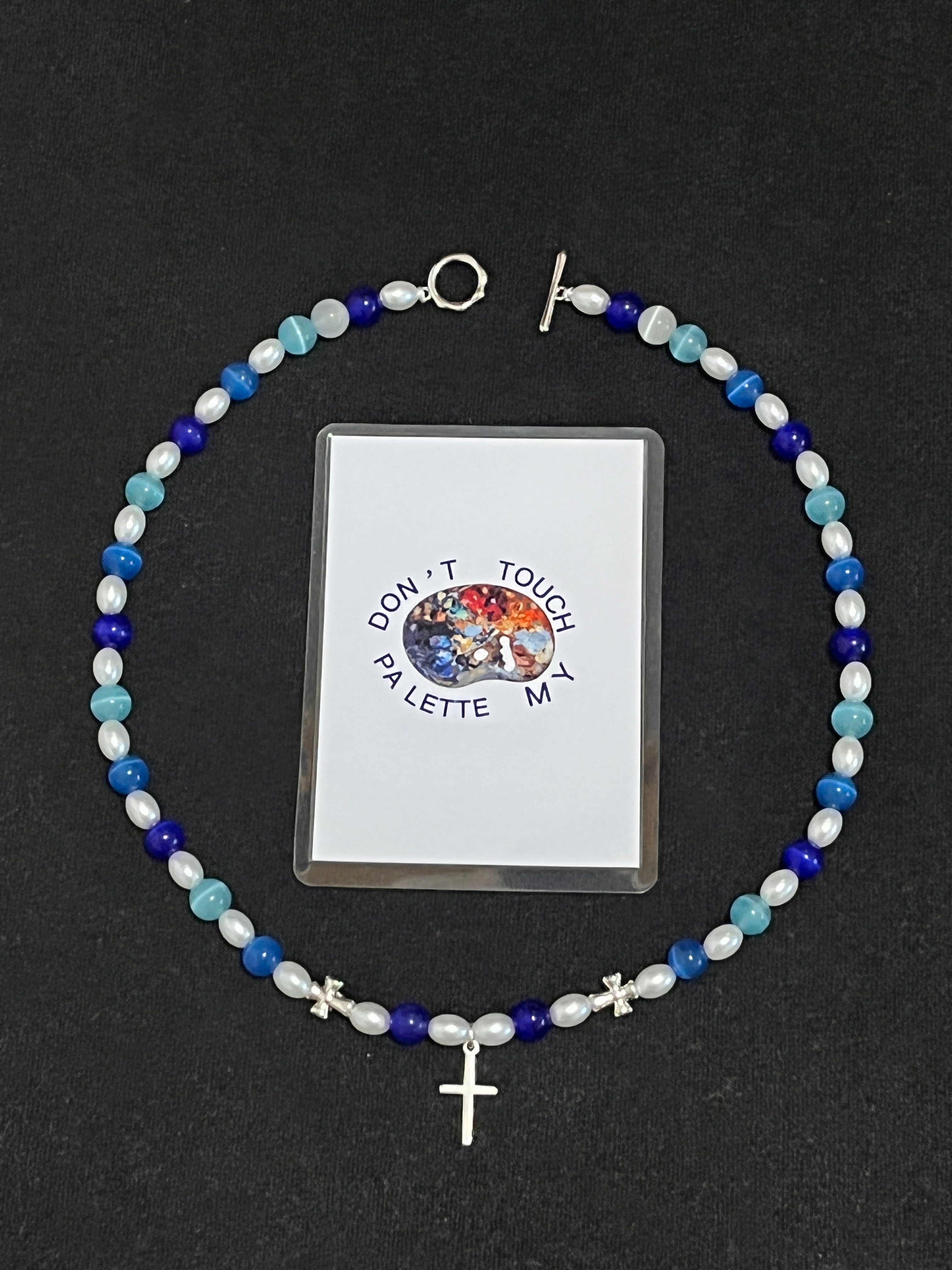 The "Chroma Rebel" Y2K Cat-Eye Cross Necklace — Polar Blue