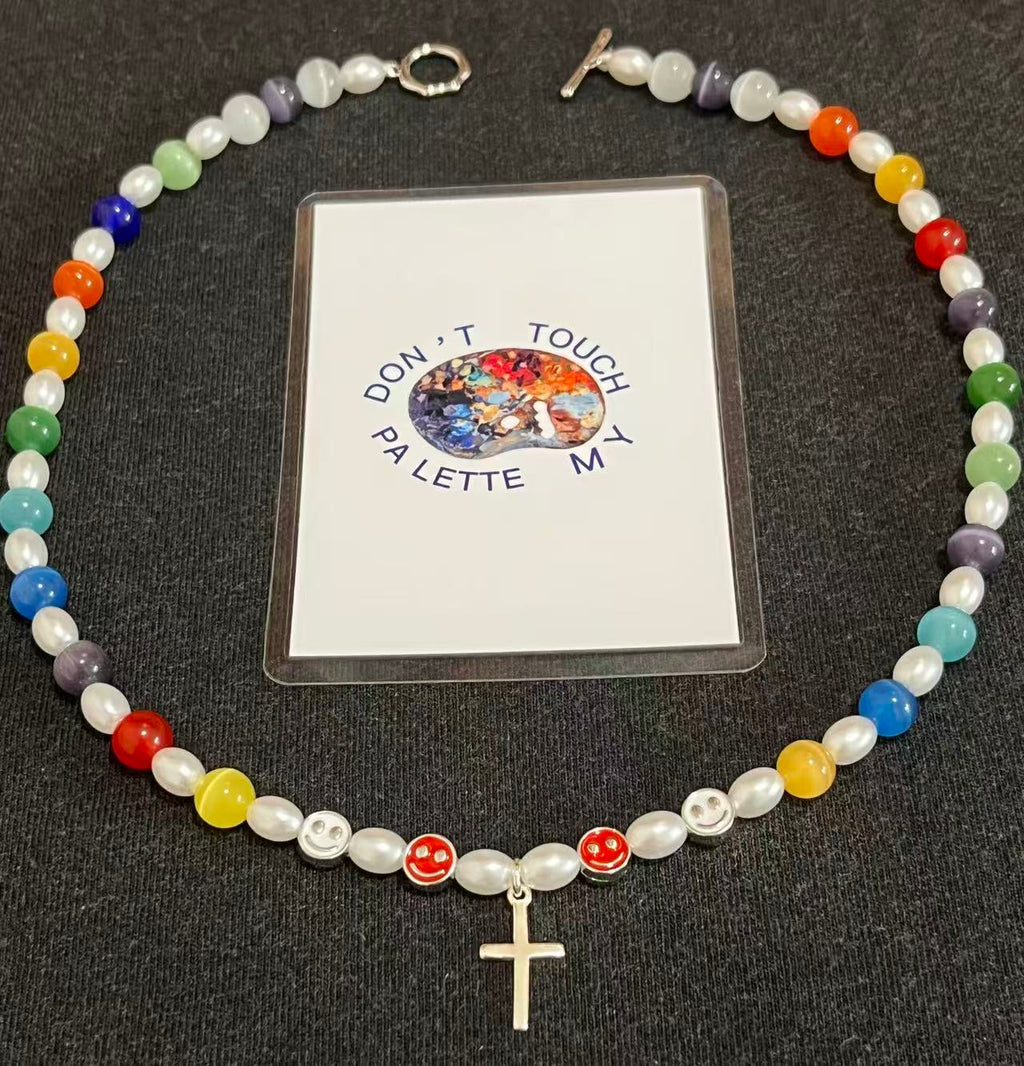 The "Chroma Rebel" Y2K Cat-Eye Cross Necklace — Multi-Color