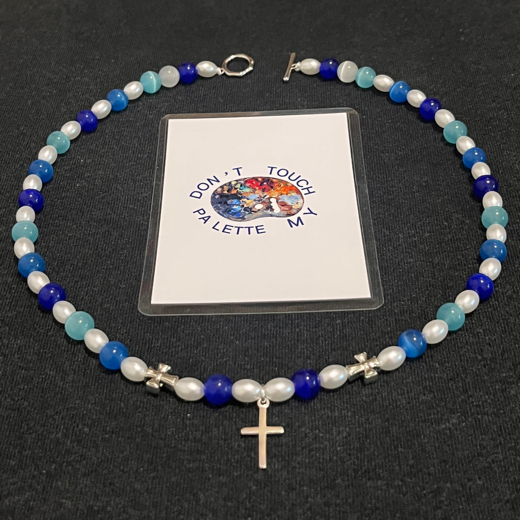 The "Chroma Rebel" Y2K Cat-Eye Cross Necklace — Polar Blue