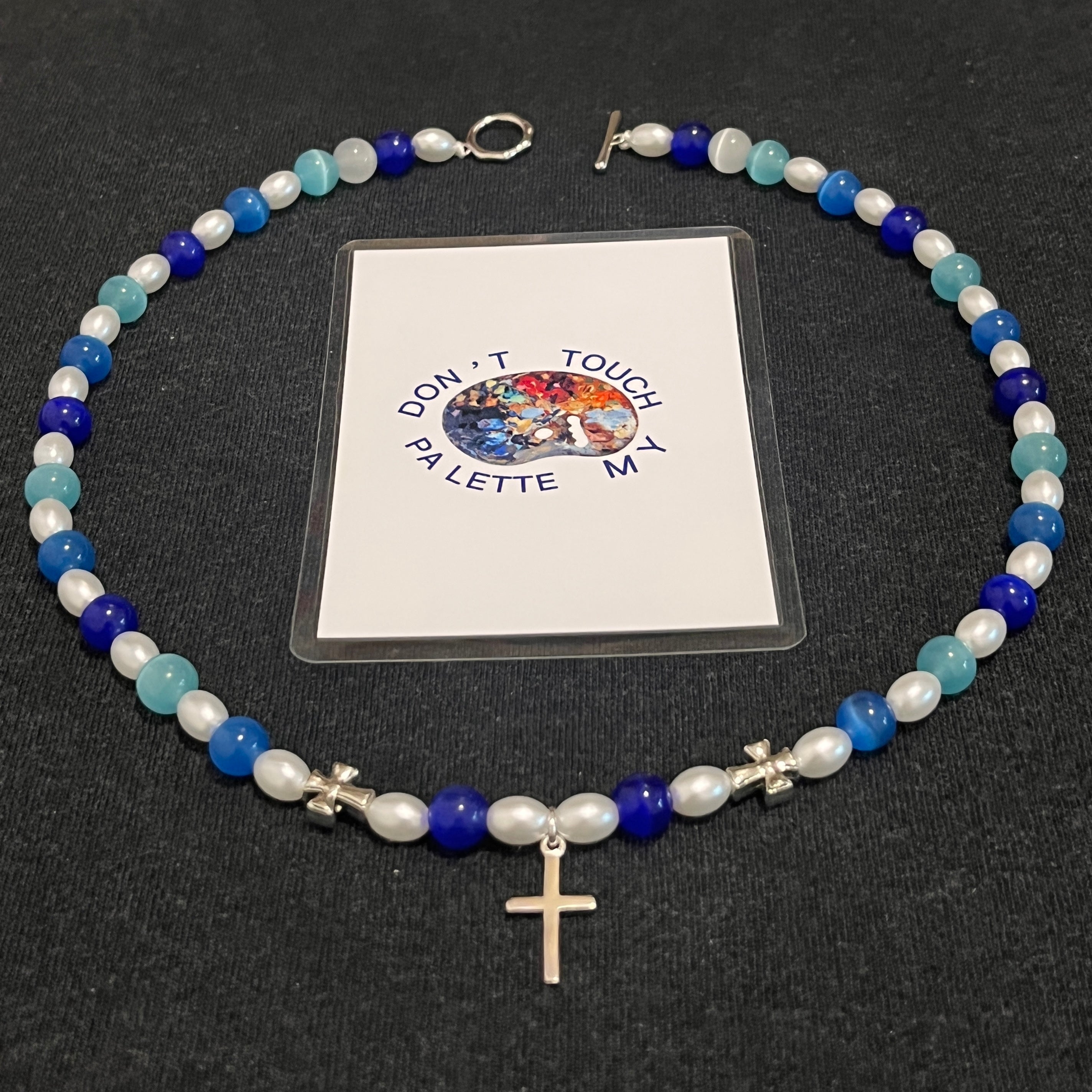 The "Chroma Rebel" Y2K Cat-Eye Cross Necklace — Polar Blue