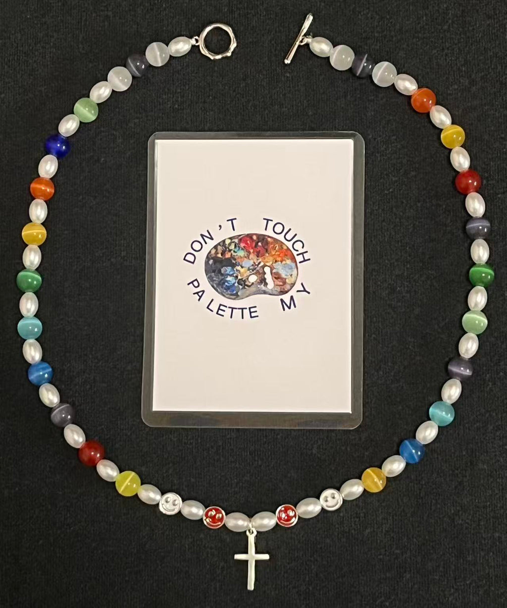 The "Chroma Rebel" Y2K Cat-Eye Cross Necklace — Multi-Color