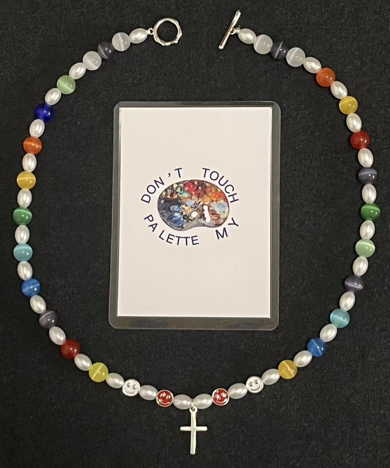 The "Chroma Rebel" Y2K Cat-Eye Cross Necklace — Multi-Color